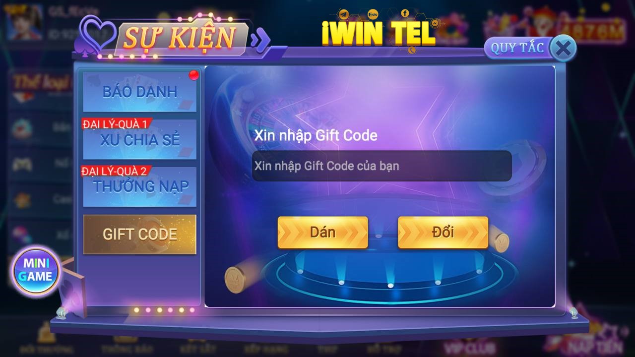 Chương trình tặng gift code cho người chơi tại IWIN68