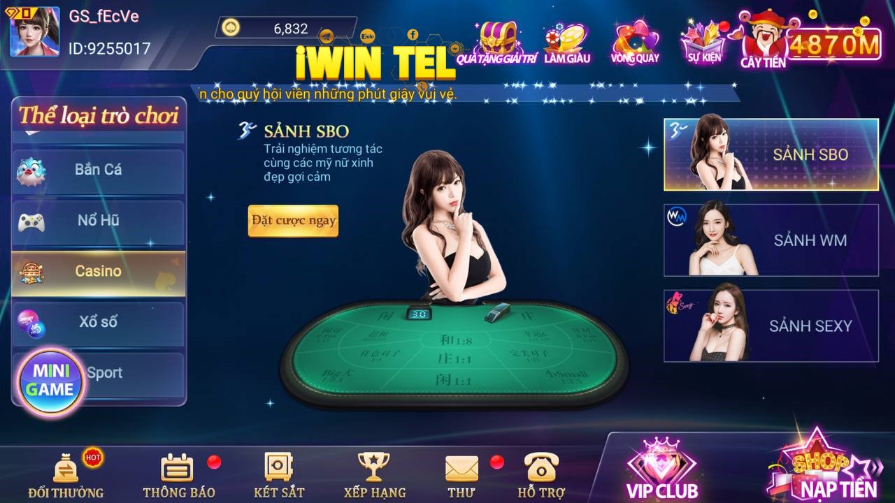 Sảnh Casino tại IWIN68